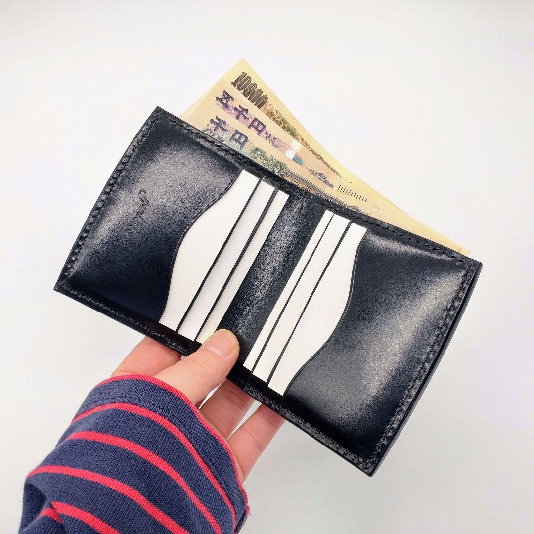 二つ折り財布 本革 ヌメ革 牛革 コンパクトウォレット 黒 ブラック ゲンコウ