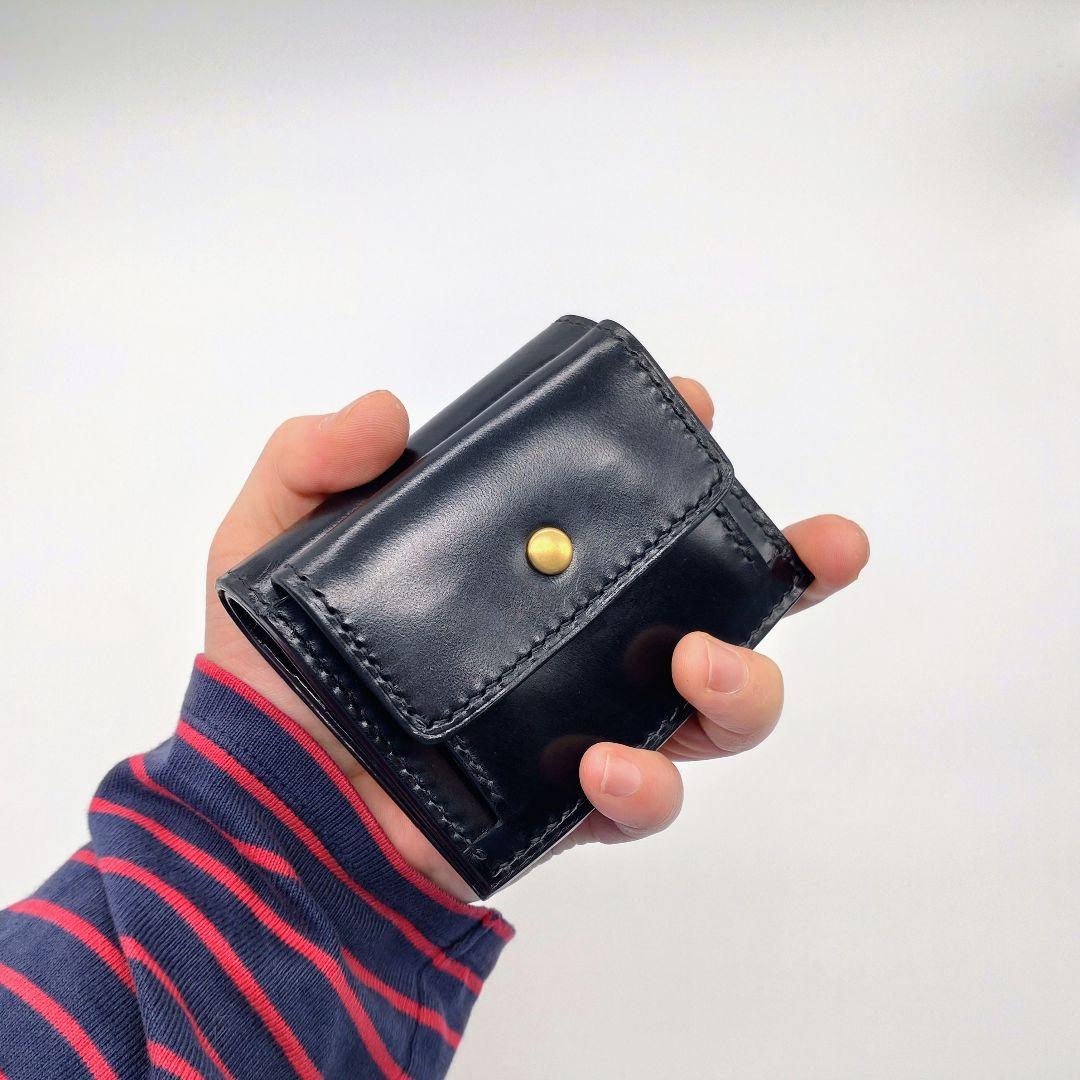 二つ折り財布 本革 ヌメ革 牛革 コンパクトウォレット 黒 ブラック ゲンコウ