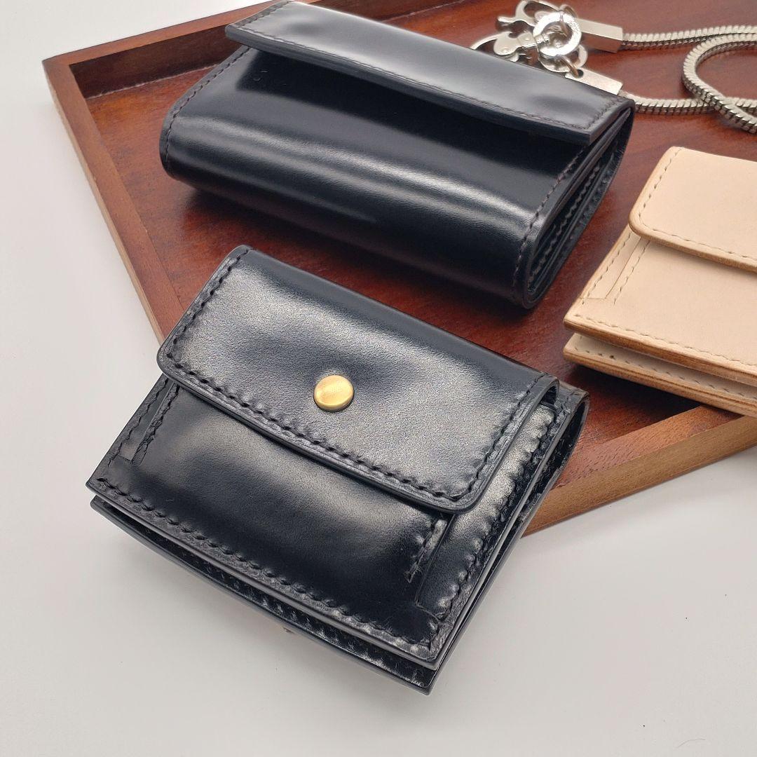 二つ折り財布 本革 ヌメ革 牛革 コンパクトウォレット 黒 ブラック ゲンコウ