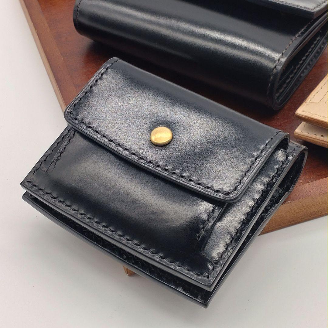二つ折り財布 本革 ヌメ革 牛革 コンパクトウォレット 黒 ブラック ゲンコウ