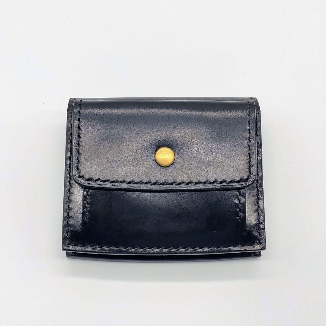 二つ折り財布 本革 ヌメ革 牛革 コンパクトウォレット 黒 ブラック ゲンコウ