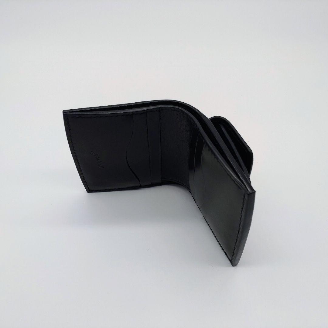 二つ折り財布 本革 ヌメ革 牛革 コンパクトウォレット 黒 ブラック ゲンコウ
