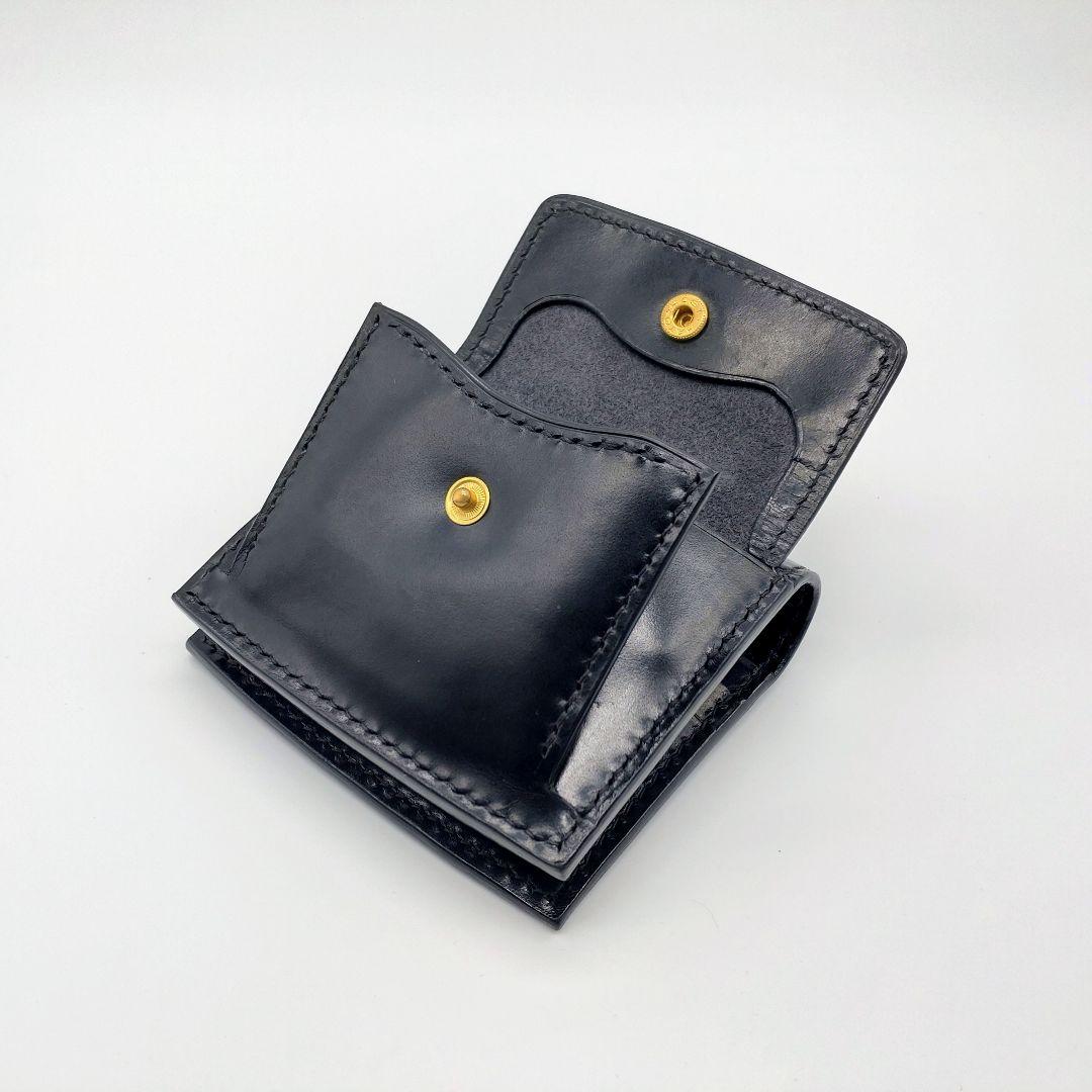 二つ折り財布 本革 ヌメ革 牛革 コンパクトウォレット 黒 ブラック ゲンコウ