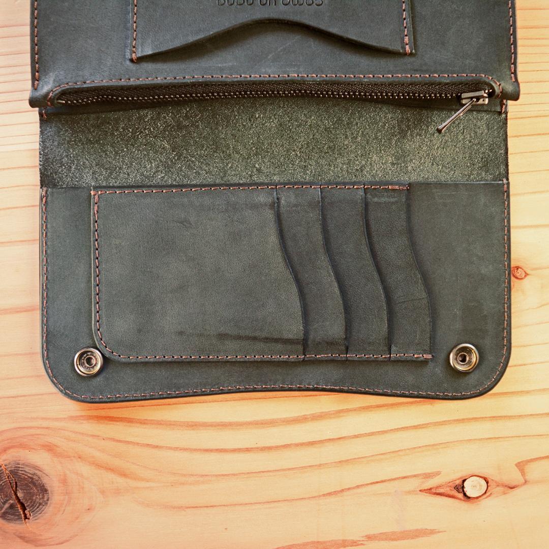 育てる艶革 ロング トラッカーウォレット イタリアンレザー