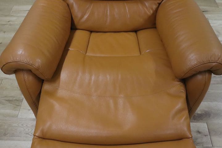 GMDNS157○ IDC大塚家具 シングルソファ 本革 オレンジ 安楽椅子