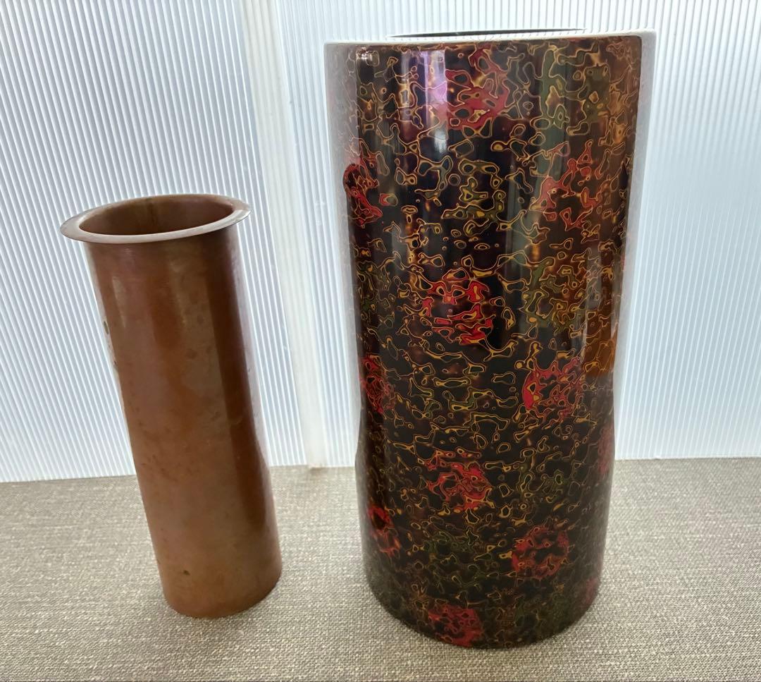 津軽塗 唐塗 花瓶＆花台セット 色味に個体差あり 箱付き