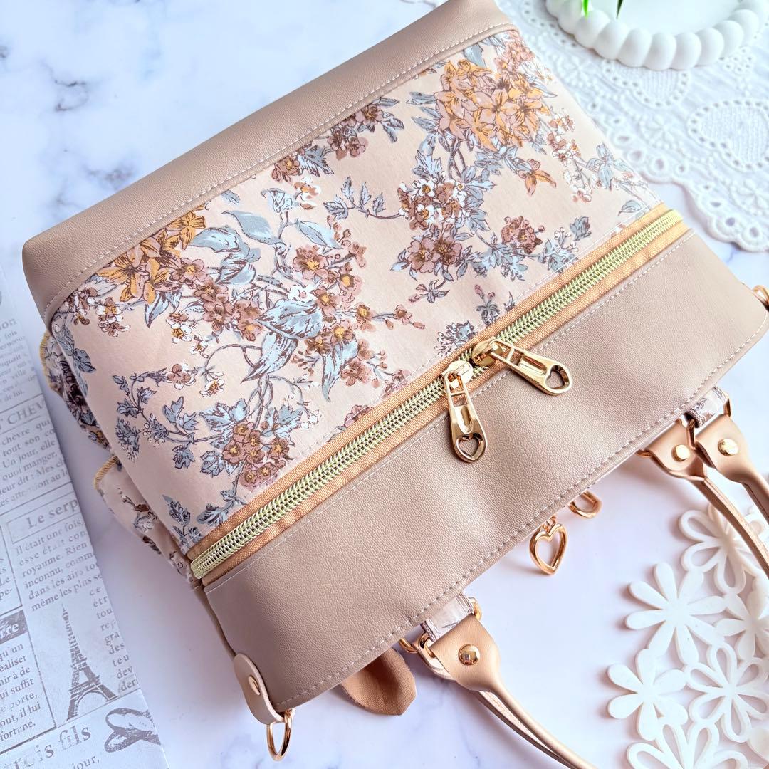 フ*ク様 ウォールナッツ×フェイクレザー ダブルフリルトートバッグ☆.*˚