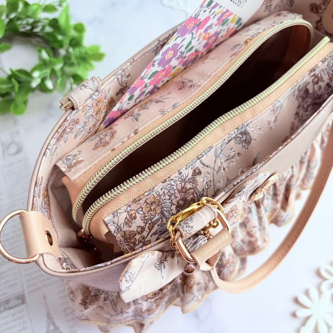 フ*ク様 ウォールナッツ×フェイクレザー ダブルフリルトートバッグ☆.*˚