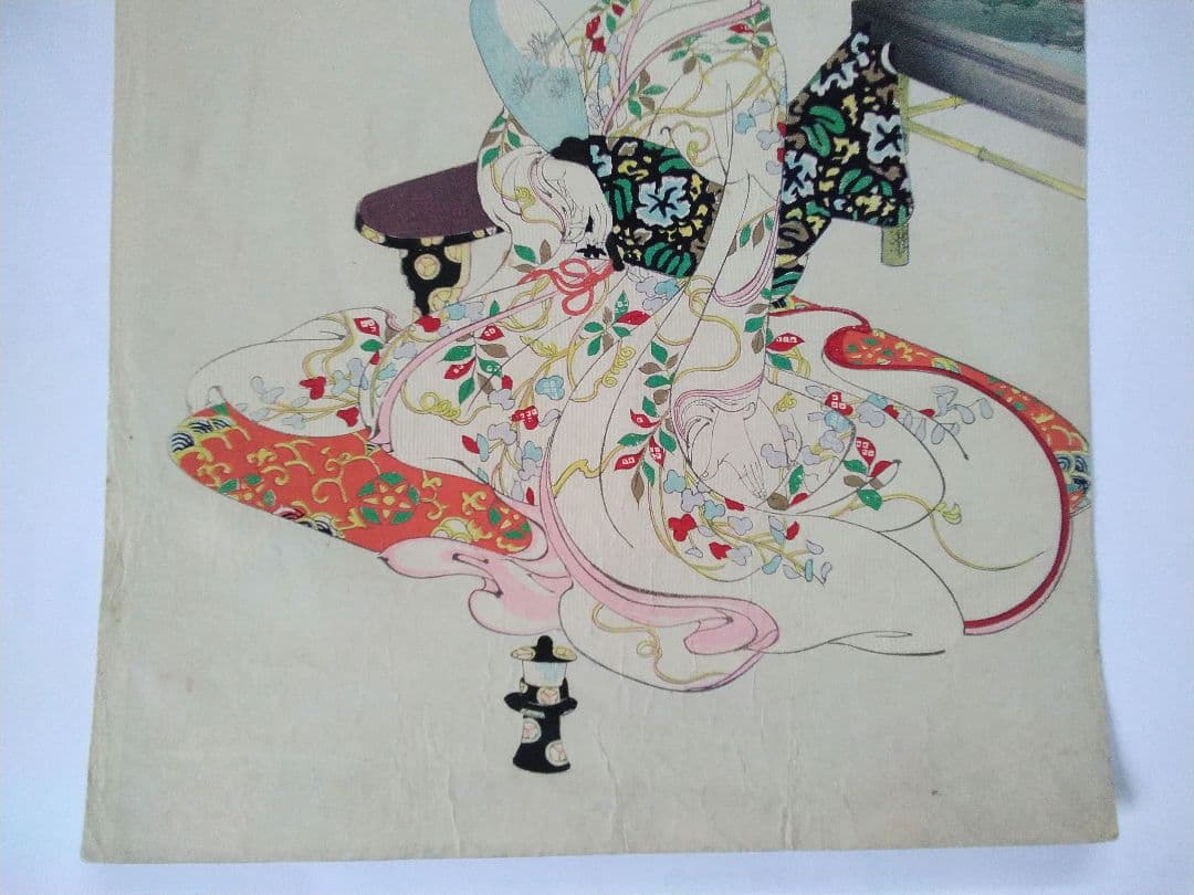 浮世絵　「徳川時代　貴婦人の図　金魚」楊洲周延　３枚続