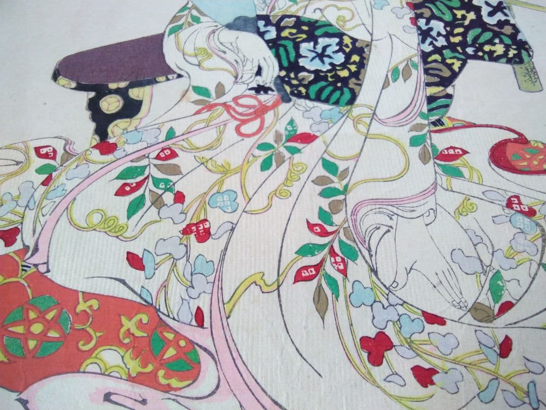 浮世絵　「徳川時代　貴婦人の図　金魚」楊洲周延　３枚続