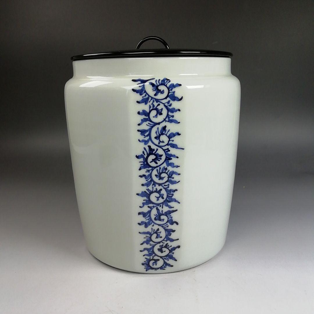 Ｗ２３１　水指　『染付　唐草文』『押小路窯　庄左ェ門 造』　共箱　茶道具