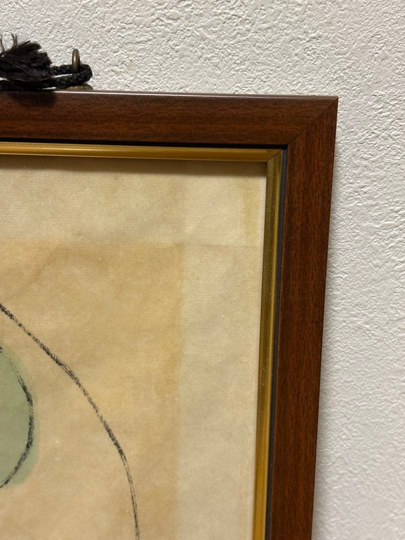 水墨画 人物と鹿 木製額縁付き 地蔵様 和風 インテリア 仏画