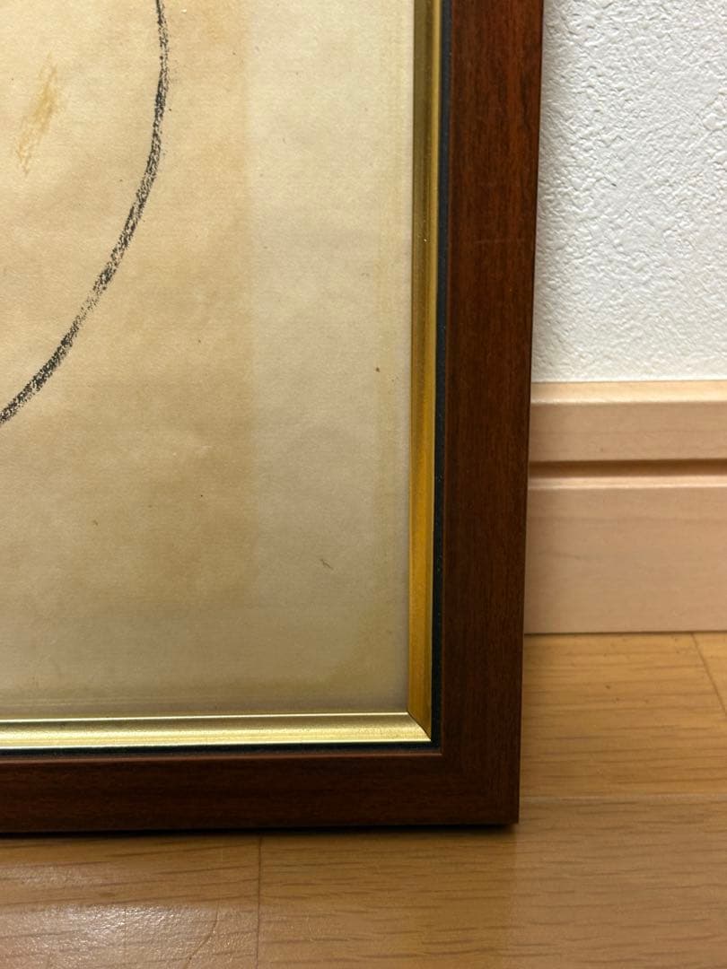 水墨画 人物と鹿 木製額縁付き 地蔵様 和風 インテリア 仏画