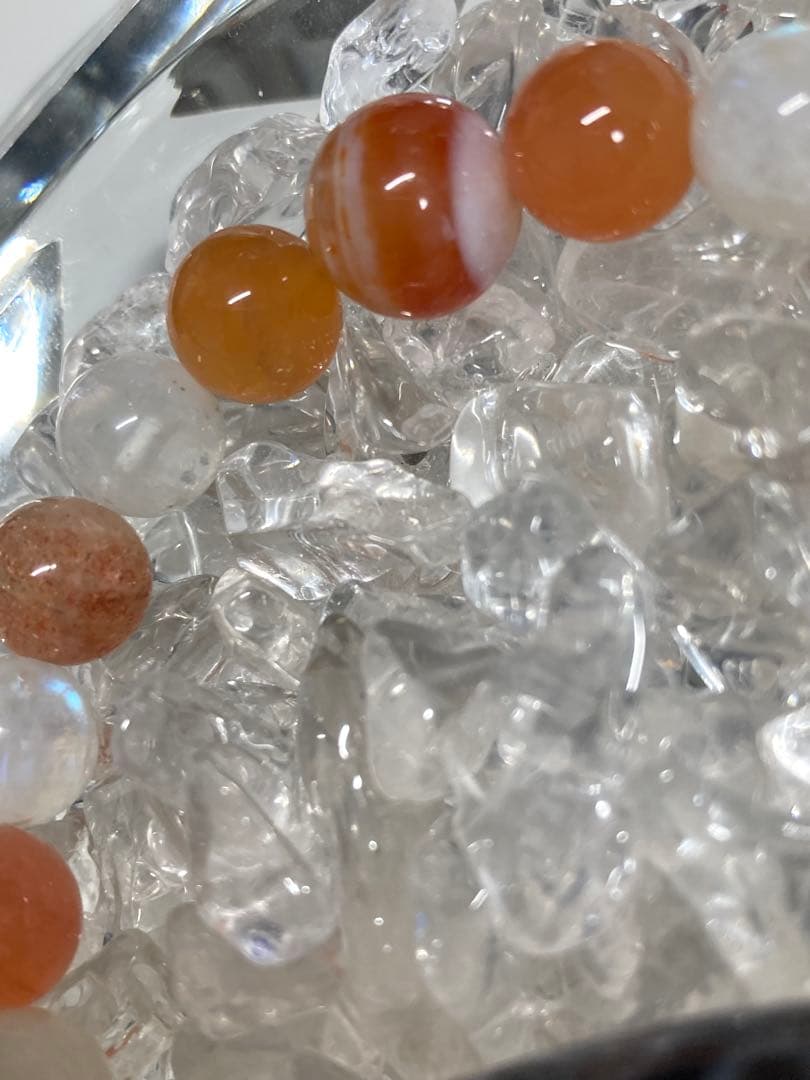 天然石　天珠　十一眼天珠　ルチルクォーツ　ムーンストーン　縞瑪瑙　ブレスレット