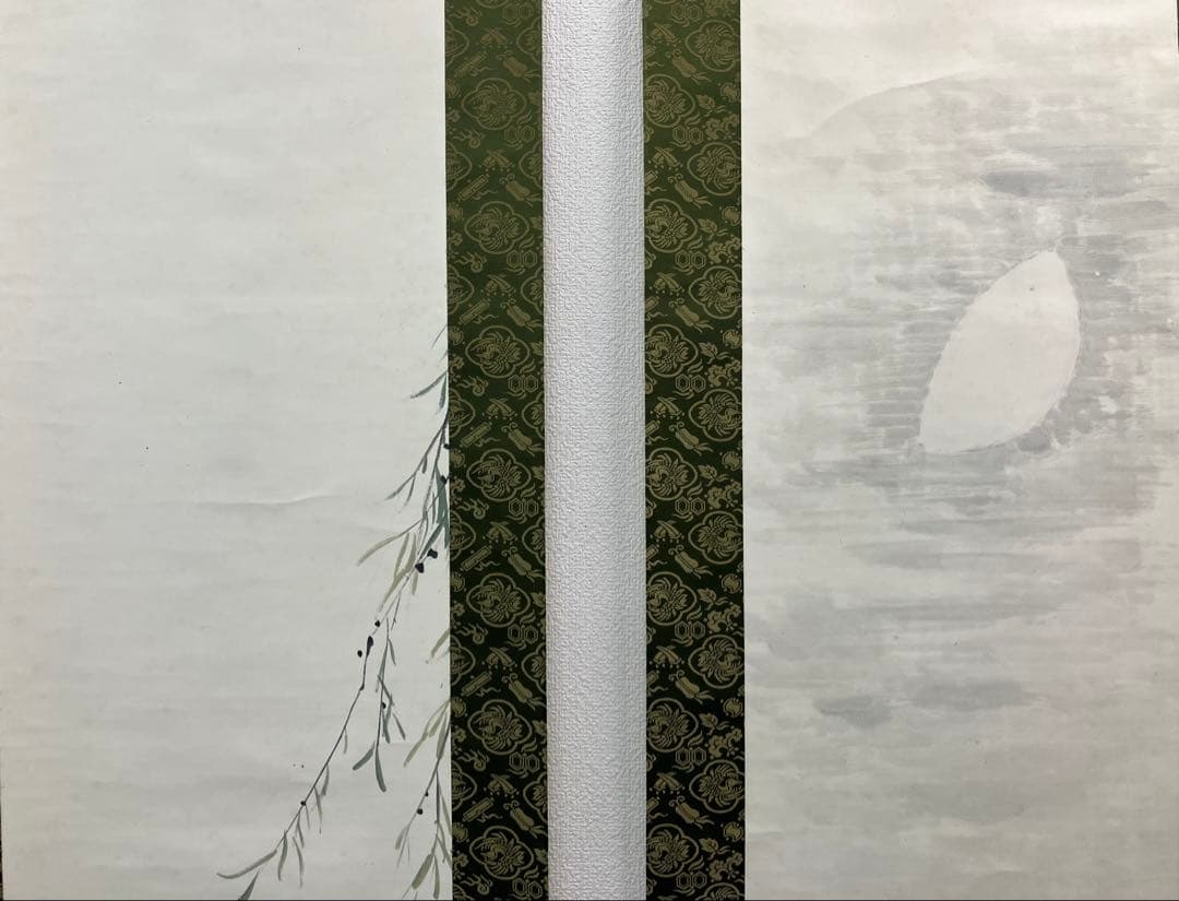 川合玉堂／寺崎工業（シロサギ／コウモリ）花鳥 画　紙本　双幅　掛軸