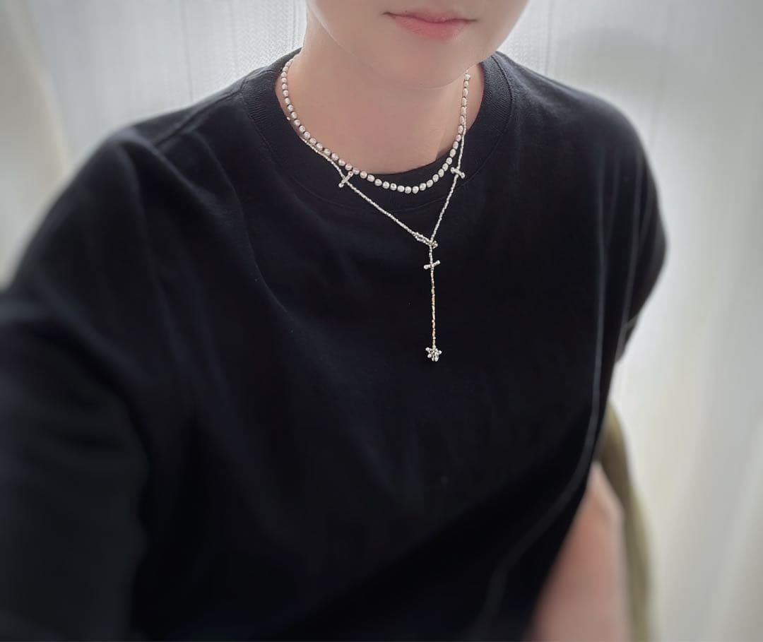 パールとアンティークビーズのネックレス