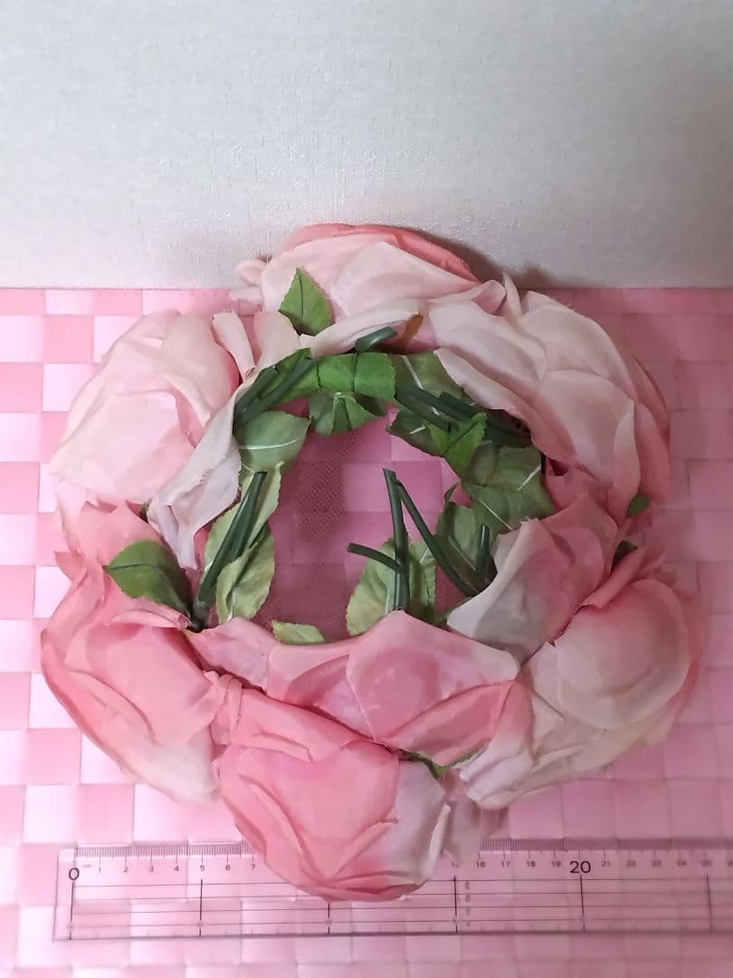 アンティーク フランス ピンク 薔薇の布花 小物入れ