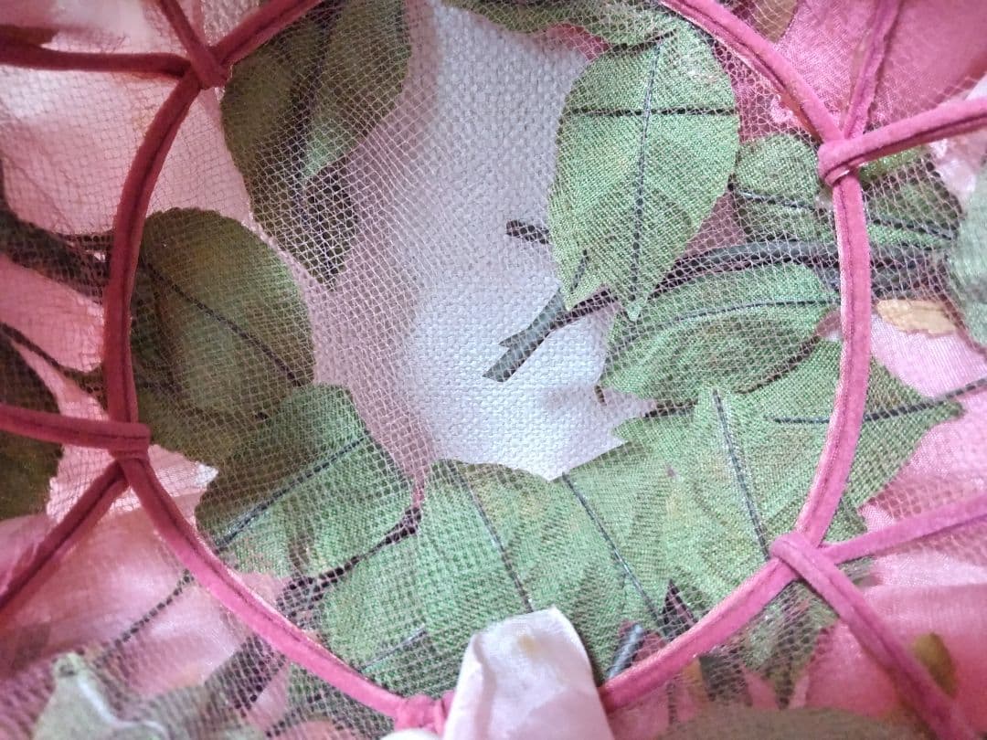 アンティーク フランス ピンク 薔薇の布花 小物入れ