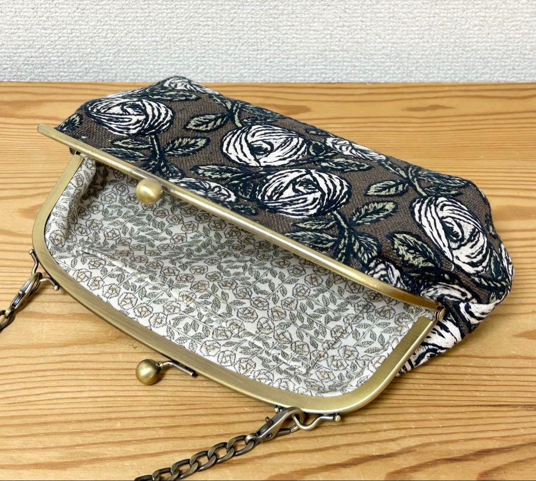 ハンドメイド がま口バッグ ポーチ クラッチ rosy ブラウン　ミナペルホネン
