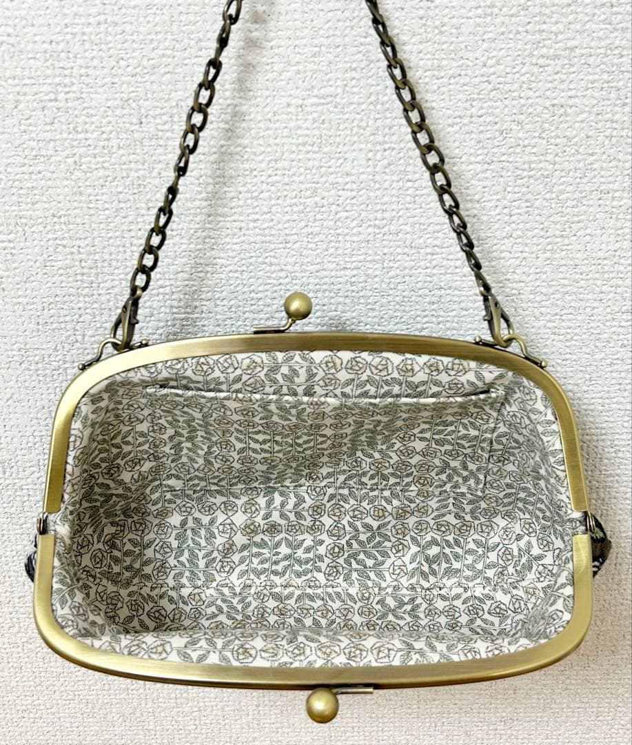 ハンドメイド がま口バッグ ポーチ クラッチ rosy ブラウン　ミナペルホネン