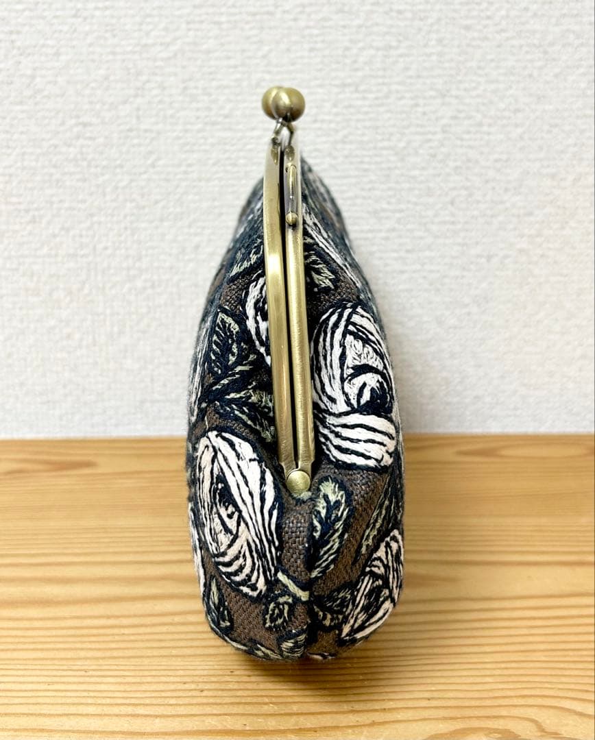 ハンドメイド がま口バッグ ポーチ クラッチ rosy ブラウン　ミナペルホネン