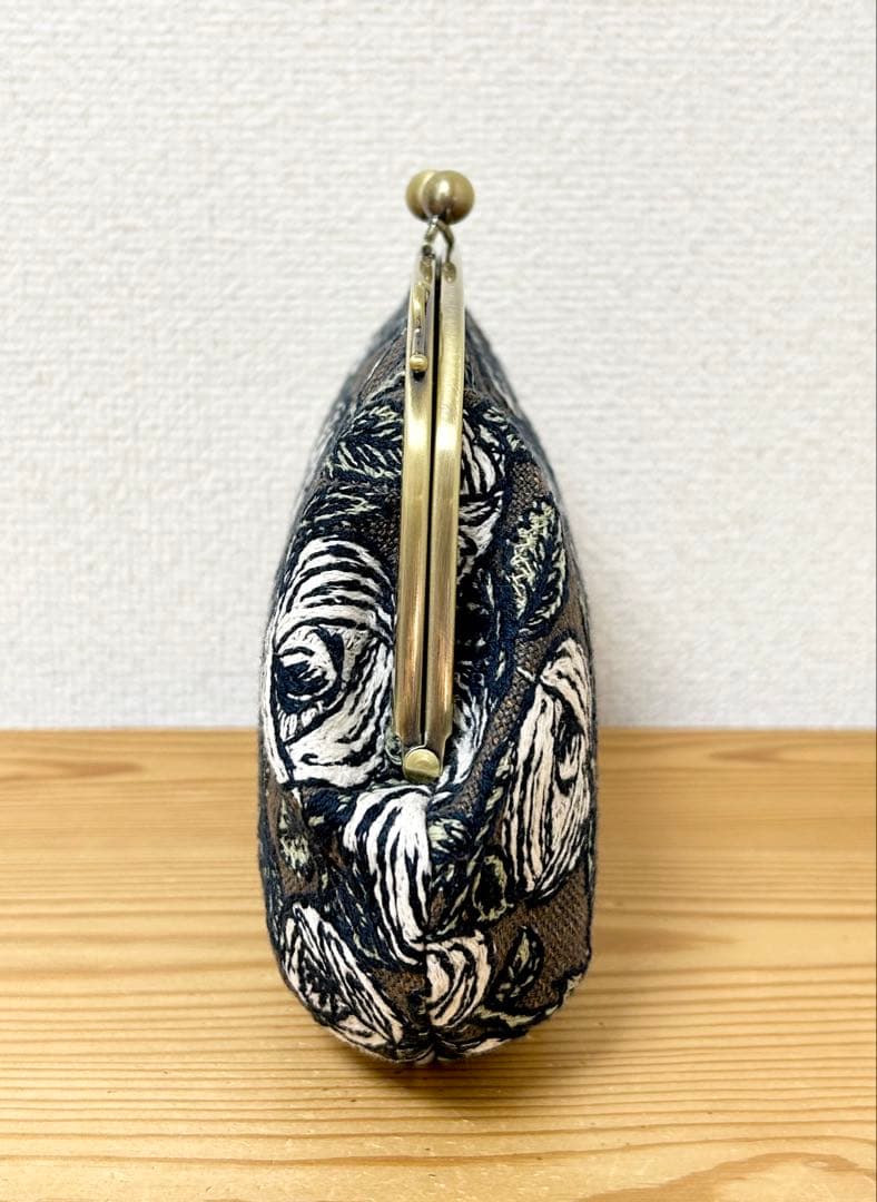 ハンドメイド がま口バッグ ポーチ クラッチ rosy ブラウン　ミナペルホネン