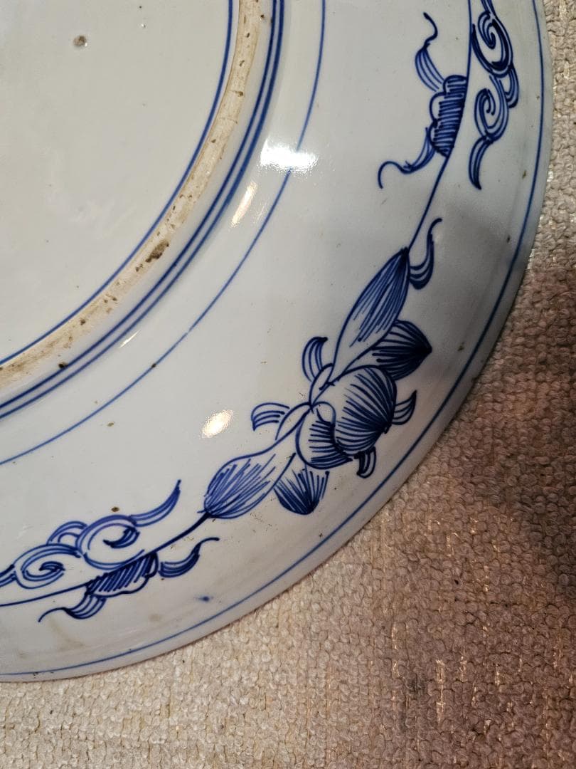 文明開化 明治伊万里 大皿(約46cm) 淀川を京に登る蒸気船の図