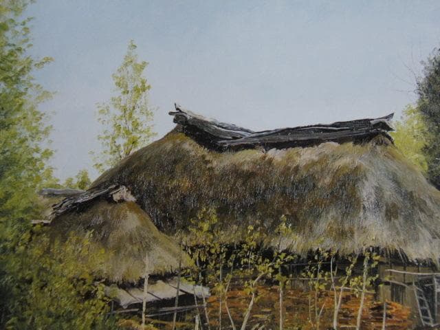 向井潤吉、【水辺の曲り家（岩手県稗貫郡大迫地内川目）】、希少な額装用画集画