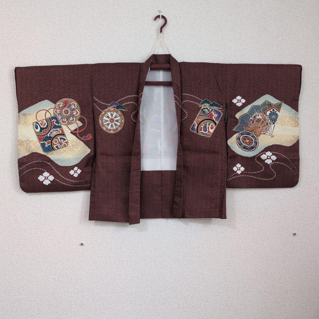 男の子 着物、羽織、長襦袢3個セット 茶色 美品