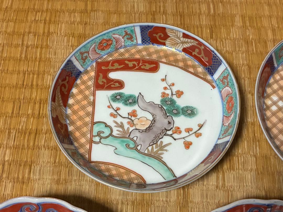 古伊万里 伊万里 色絵 金彩 膾皿 丸皿 五枚 まとめて 時代物