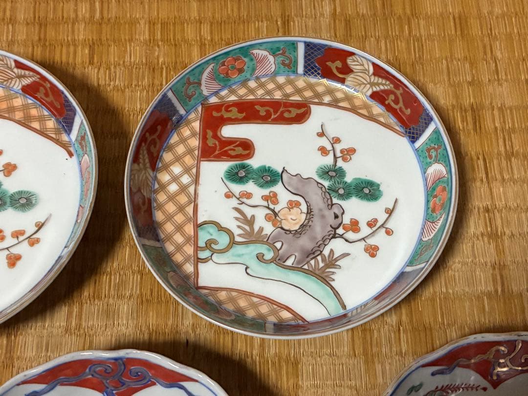 古伊万里 伊万里 色絵 金彩 膾皿 丸皿 五枚 まとめて 時代物