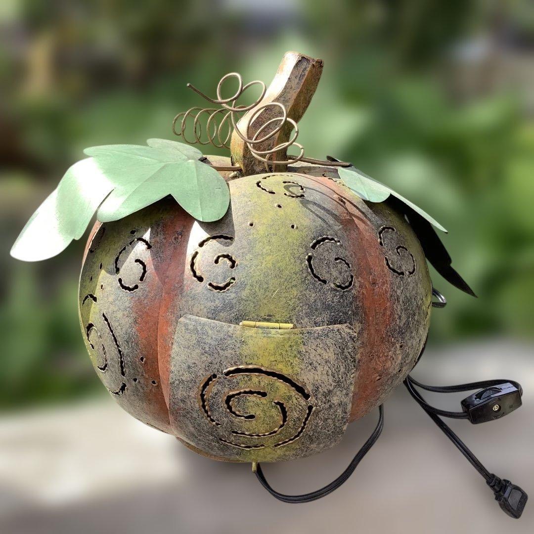 ハロウィン　ブリキパンプキン　ライトアップ　かぼちゃん　ガーデニング　飾り　置物