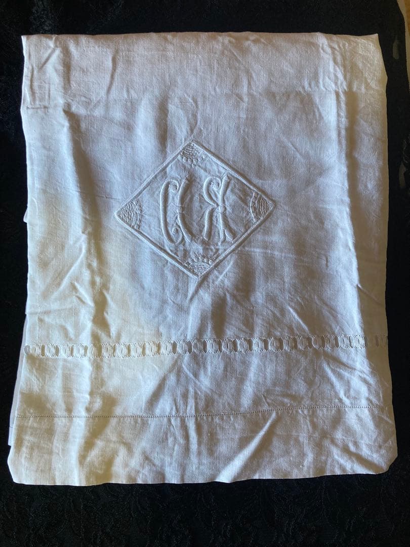 フランス・アンティーク＊リネン刺繍シーツ203×293