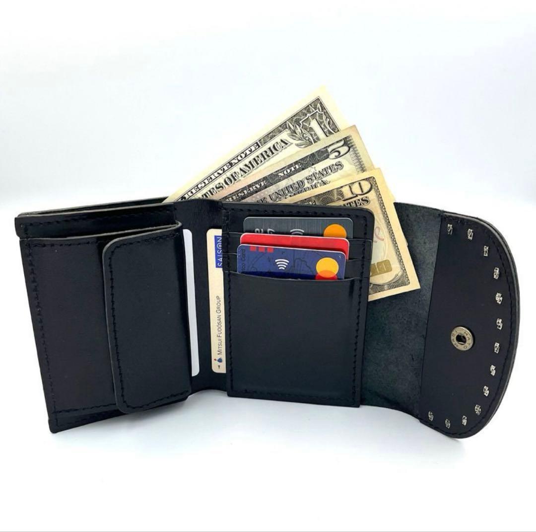 栃木レザー　コンパクト財布　スタッズ財布　日本製　WL-002-st1 ハトメ