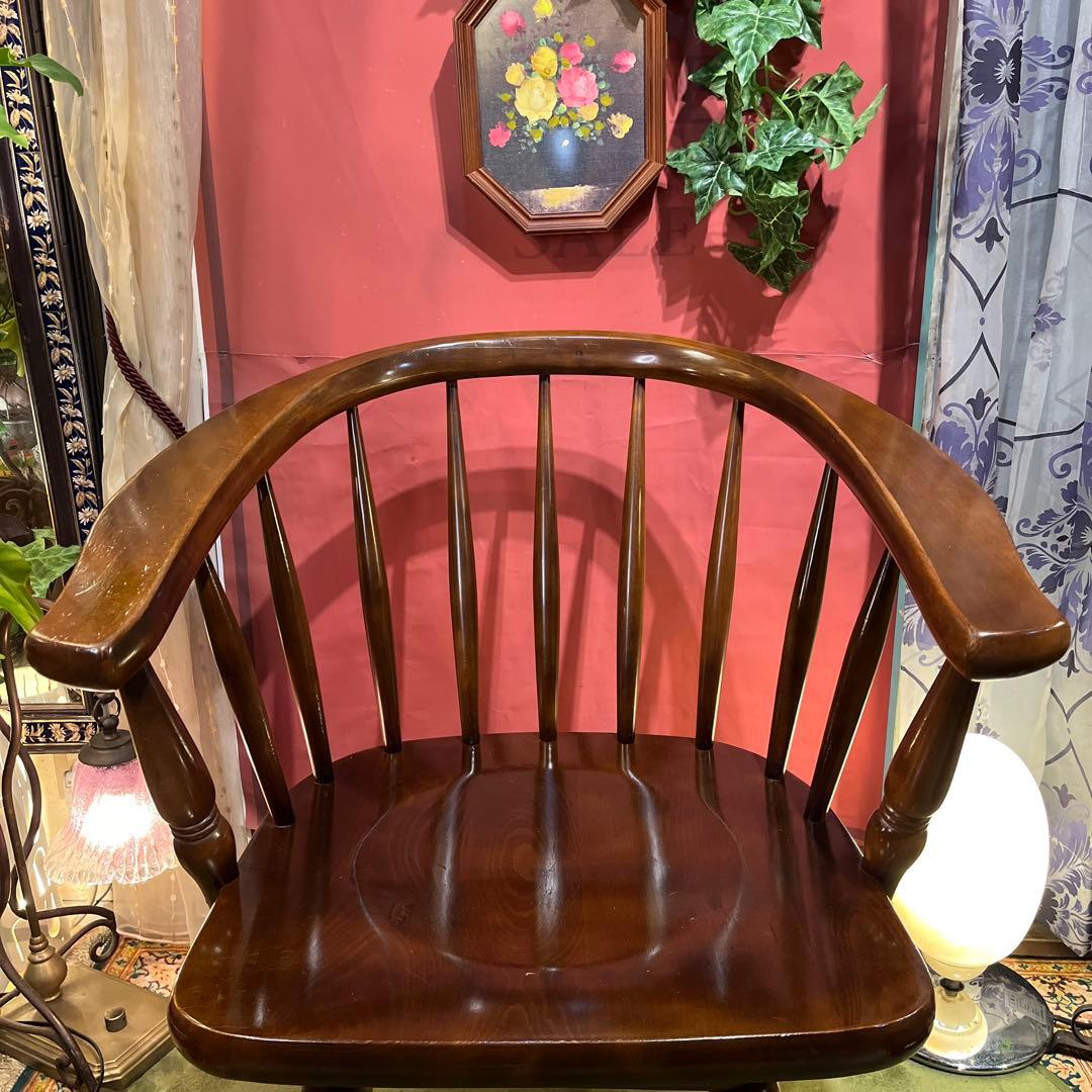 L１　オールドヴィンテージ 柏木工 ３６０度回転　ブナ無垢材　アームチェア