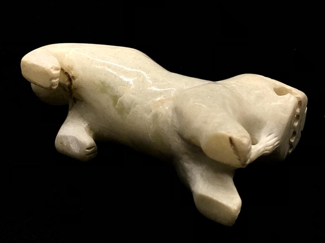 【 天然白翡翠 辟邪俑根付 】　倣古葬玉　明～清朝期　中華古玩