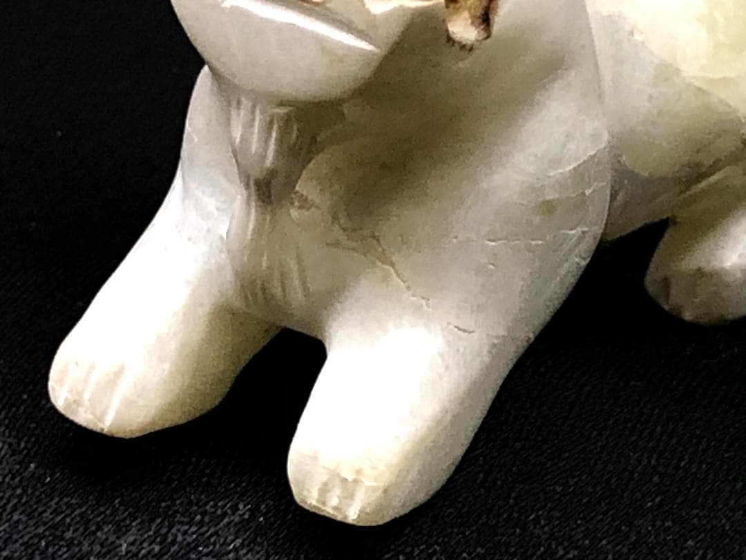 【 天然白翡翠 辟邪俑根付 】　倣古葬玉　明～清朝期　中華古玩