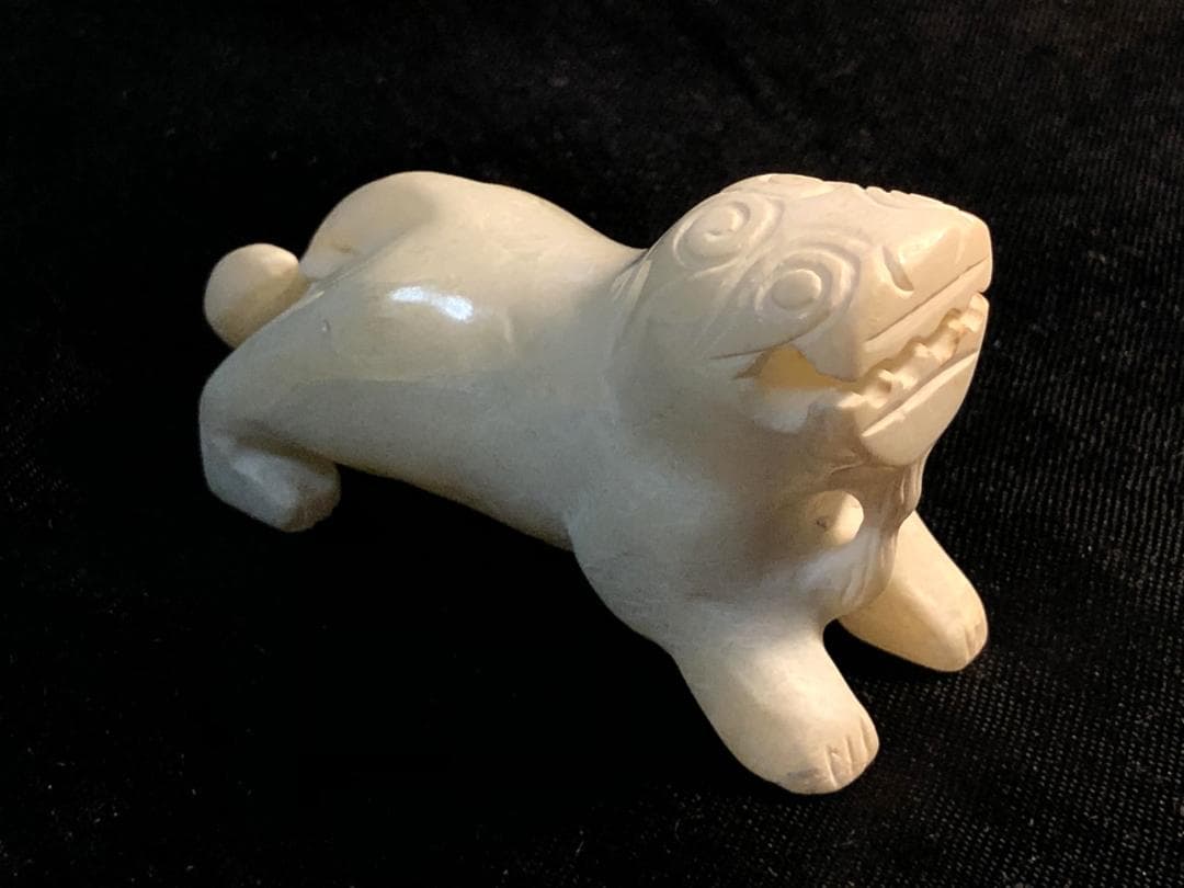 【 天然白翡翠 辟邪俑根付 】　倣古葬玉　明～清朝期　中華古玩