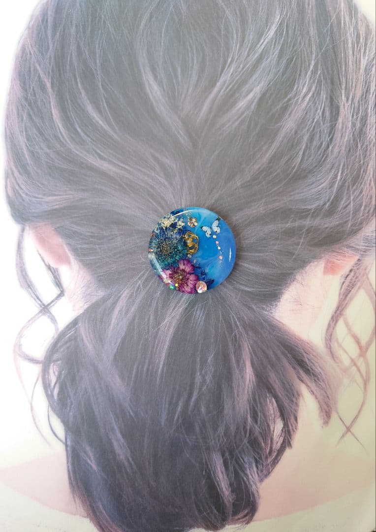 レジン　猫　ドライフラワー　ヘアゴム　ブローチ　ポニーフック　No.493