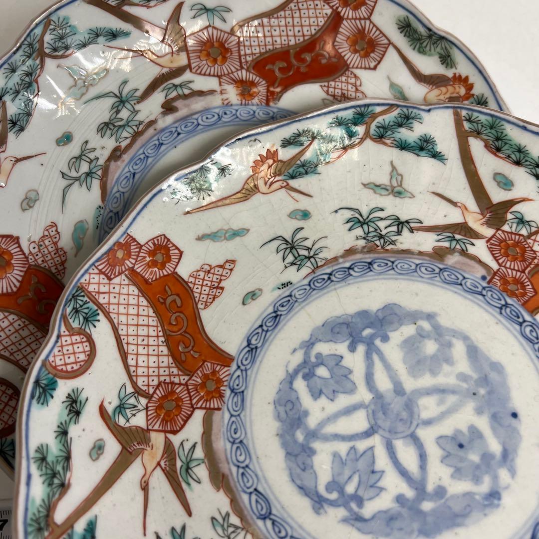 古伊万里　赤絵中皿小皿セット　直径12/21.5cm 東K8-0312①