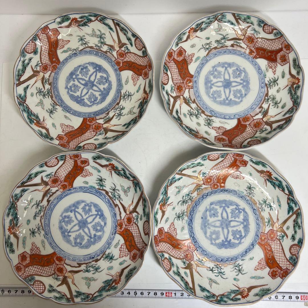 古伊万里　赤絵中皿小皿セット　直径12/21.5cm 東K8-0312①