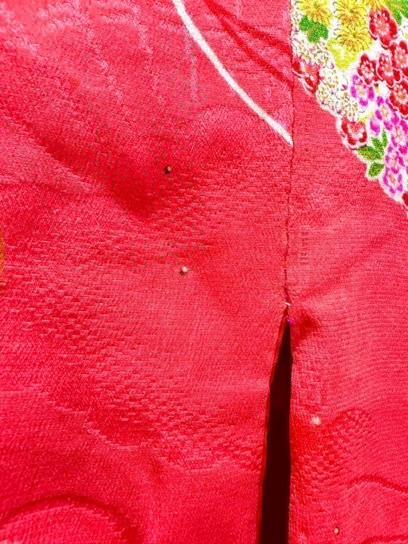 アンティーク着物　七五三　正絹　サーモンピンク　しごき付き