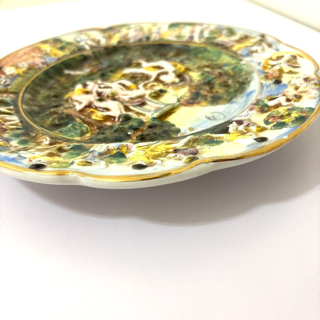 アンティーク イタリア カポデモンテ ハンドペイント 絵皿 大皿 陶器 西洋美術