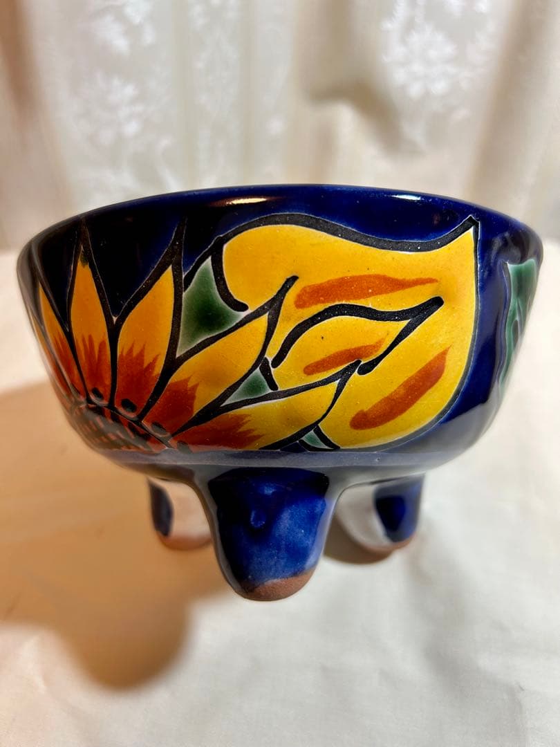 メキシコ　タラベラ焼き　脚付ボウル大