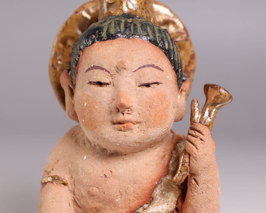 【MB323】陶人形 造形作家 ささきようこ作 供養尊 置物 共箱 土人形 仏像