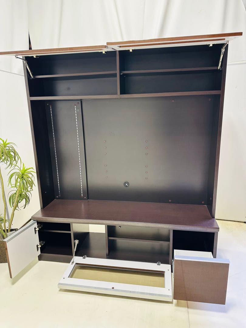 モダンテレビ台 ダークブラウン 引き出し付きテレビ台ハイタイプ
