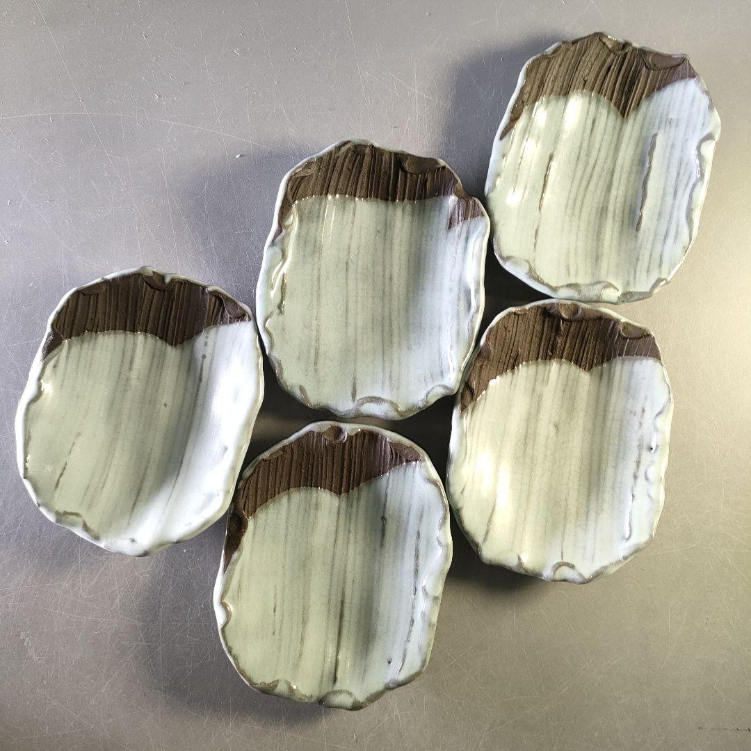 A1257-1/在銘/足付平皿5客/銘々皿/四方皿/飾皿/菓子皿/懐石道具/