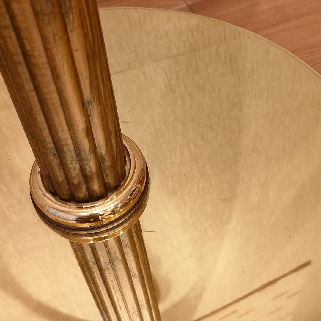 フロアランプ　プリーツシェード　楕円　2灯式　ゴールドベース　木製支柱