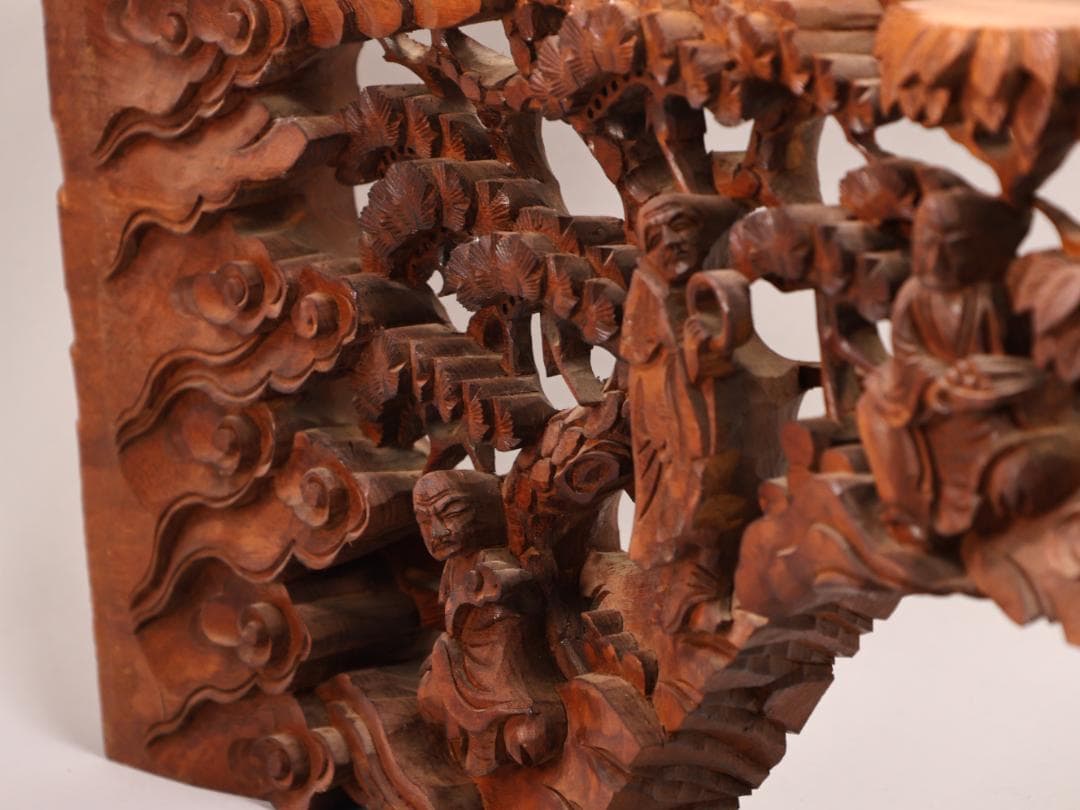 BK540　東洋彫刻　仏教美術　木彫　欄間　硯　結界　仕切り　寺院　仏壇