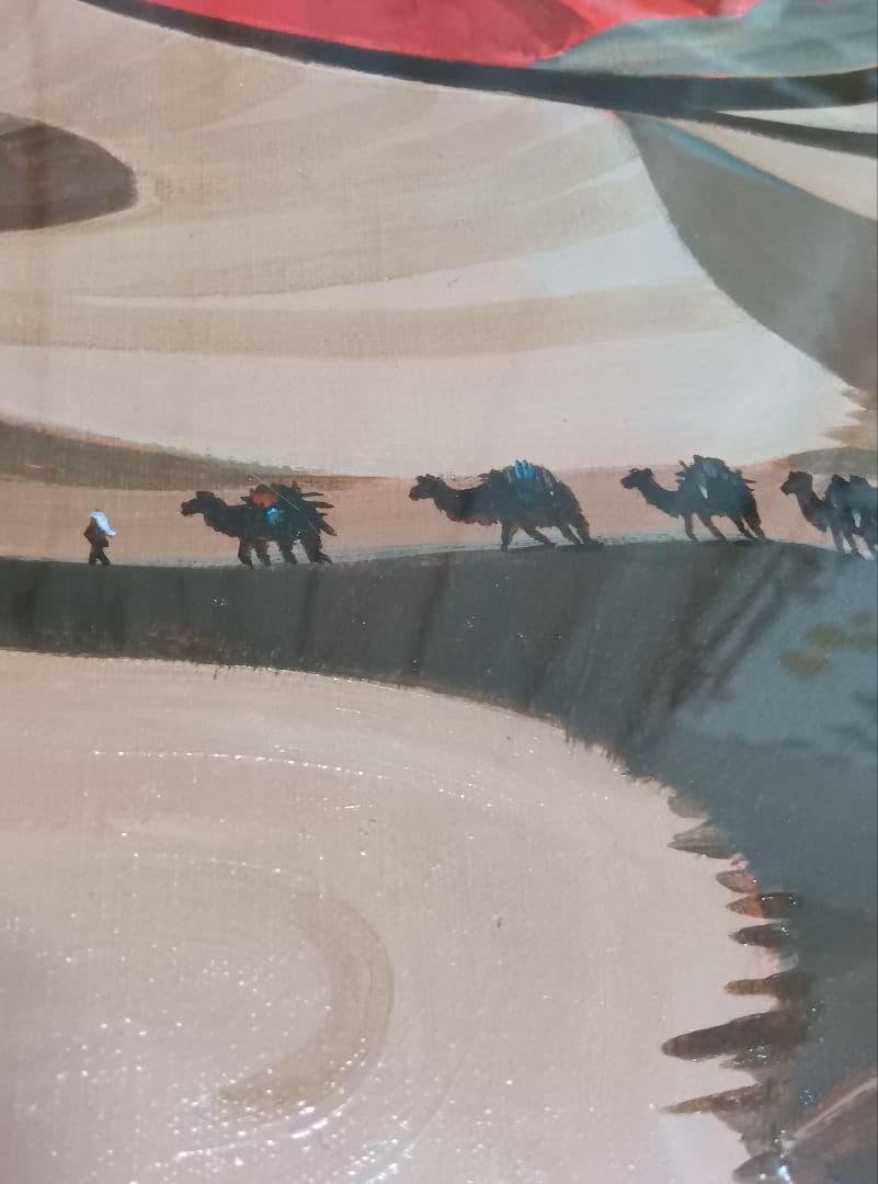 【真作】小澤耕一郎　砂漠のアクスに通ずる砂路　油彩画　１０号